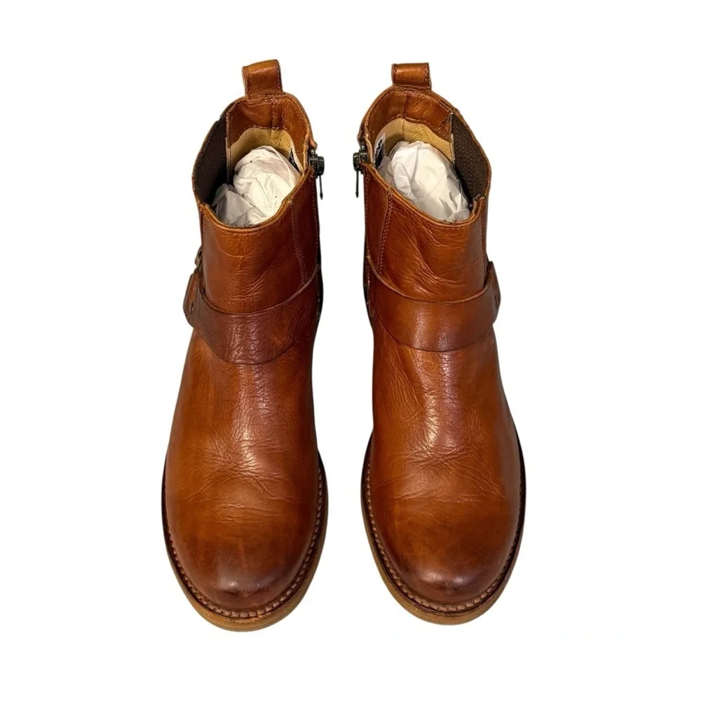 Frye Veronica Harness Chelsea Whiskey Brown Leather Side Zip Boot Size 8.5 #1994